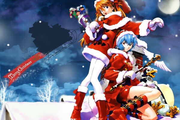 Anime du nouvel an. Snow Maiden et cadeaux