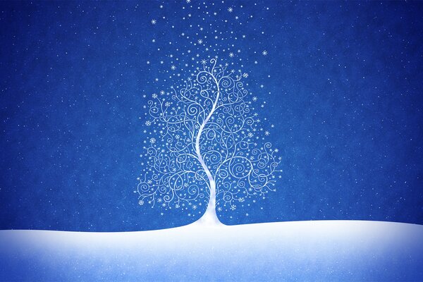 Albero bianco come la neve su sfondo blu