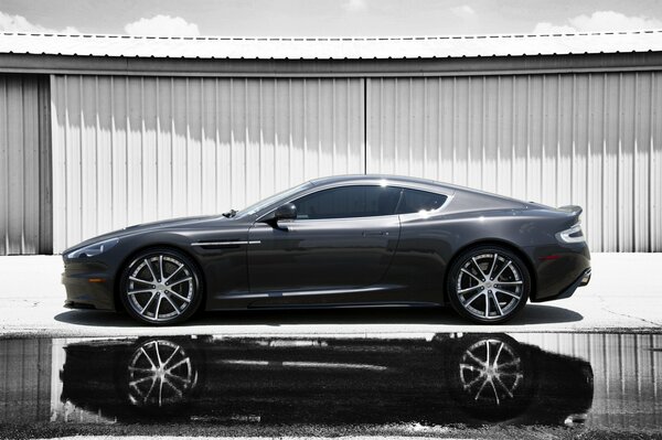 Grey aston martin car in profile