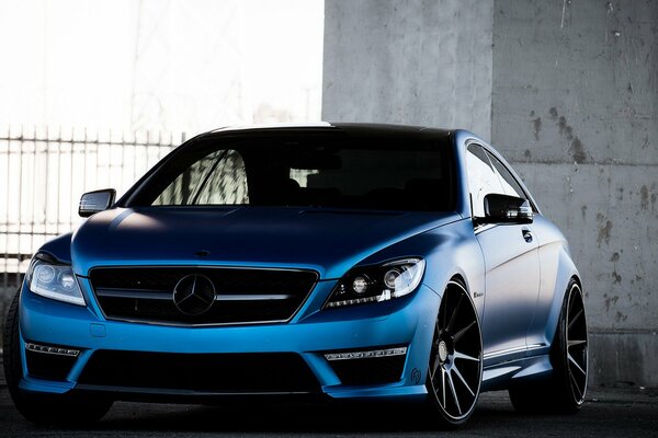 Tuned blue mercedes-Benz in the parking lot