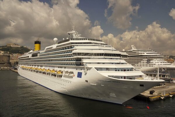 Large cruise ship in the port