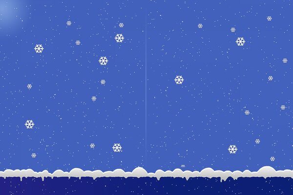 White snowflakes on a blue background fall into the snow