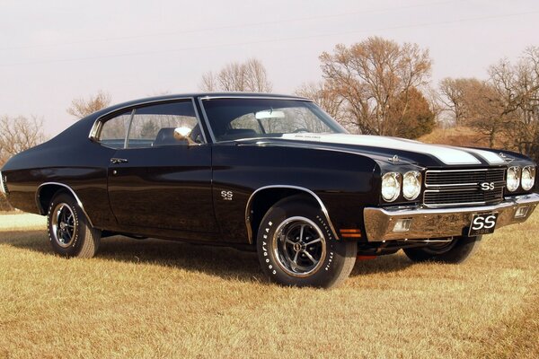 Old Chevrolet SS on an autumn background