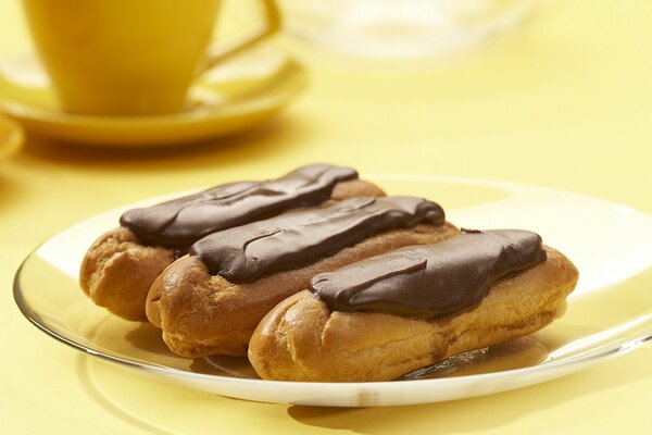 Dessert for tea. Custard cake with chocolate