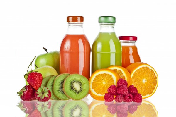 Image of bright juices with berries and fruits