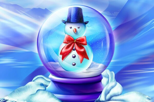 A fabulous snowman in a snow globe