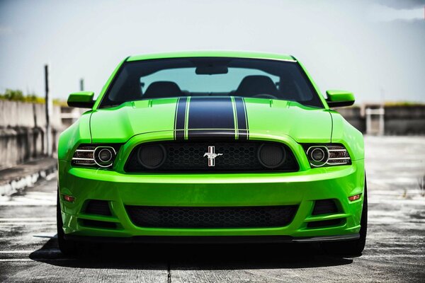 Grüner Ford Mustang mit schwarzen Streifen