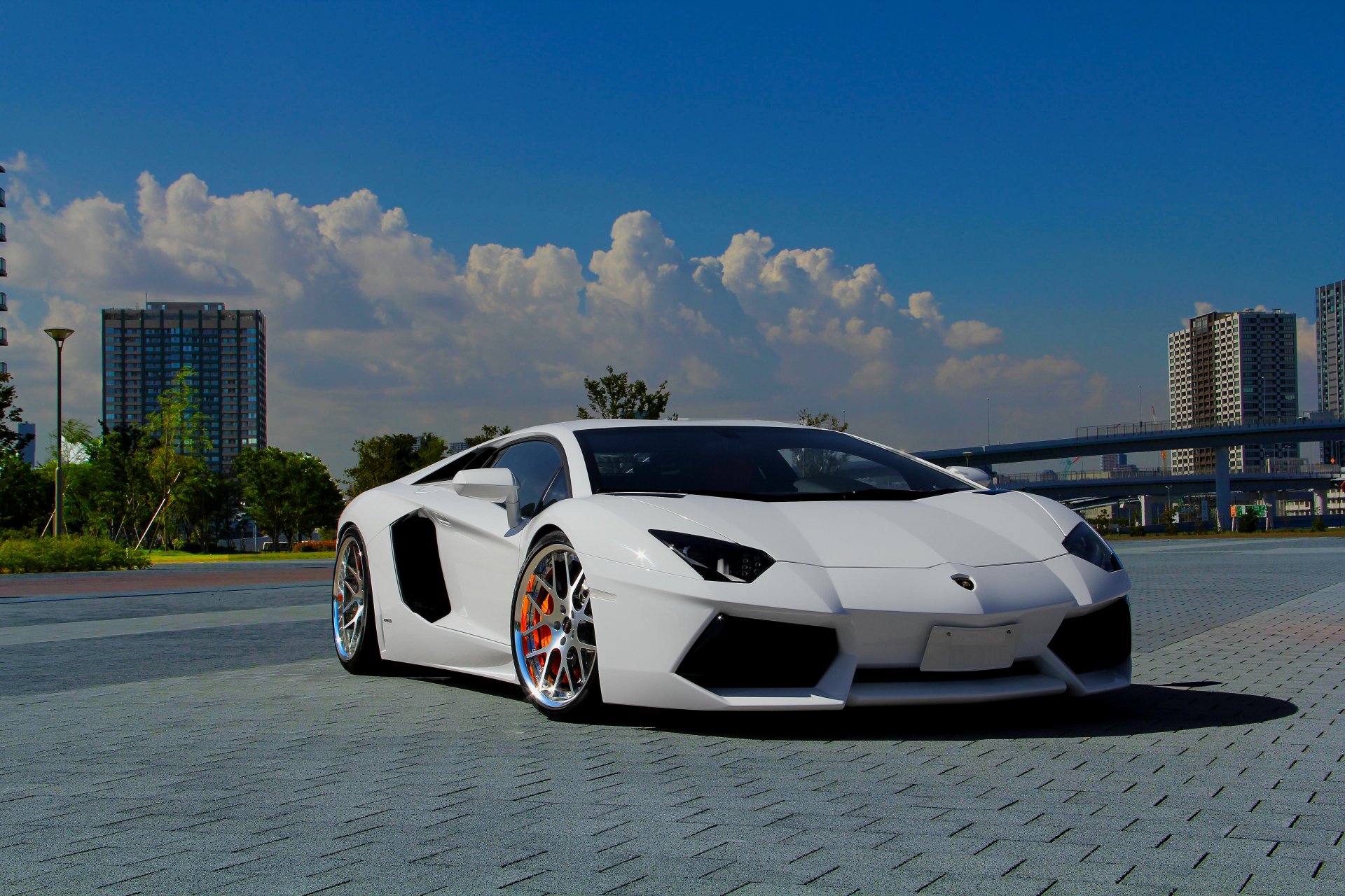 lamborghini aventador lp700-4 blanco cielo nubes lamborghini aventador vista frontal