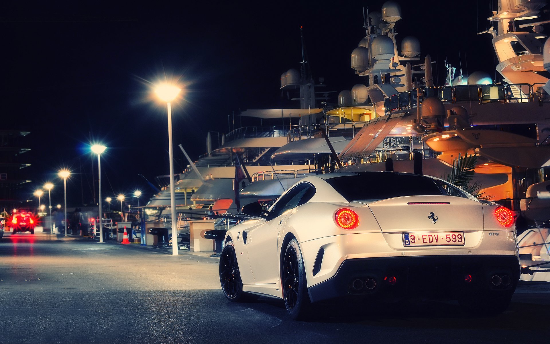 ferrari 599 gtb fiorano spotting notte città monaco luci marina yacht