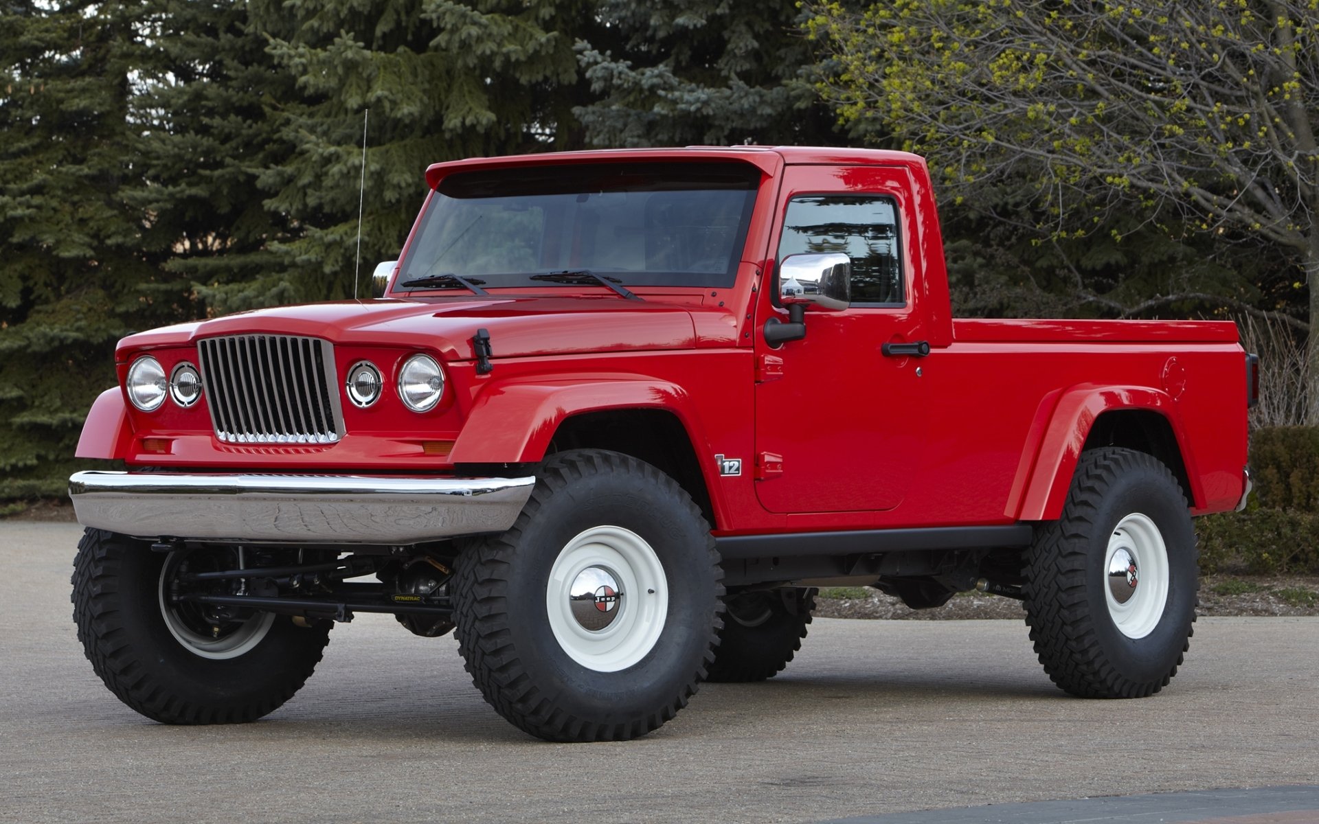 jeep j-12 concept concept rouge suv pick-up arbres