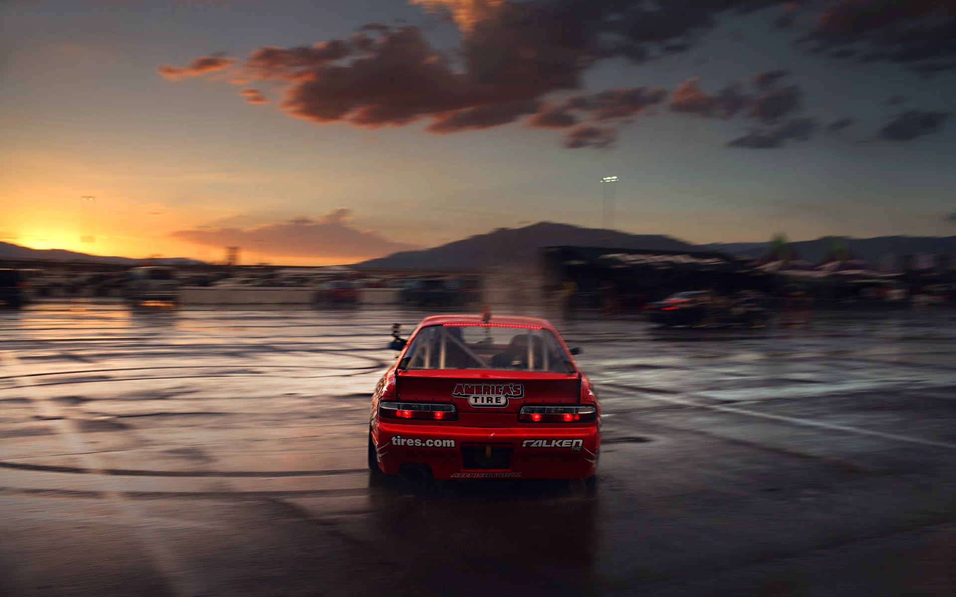 nissan sylvia s13 dérive tuning voiture de sport concours rouge coucher de soleil mouvement nuages