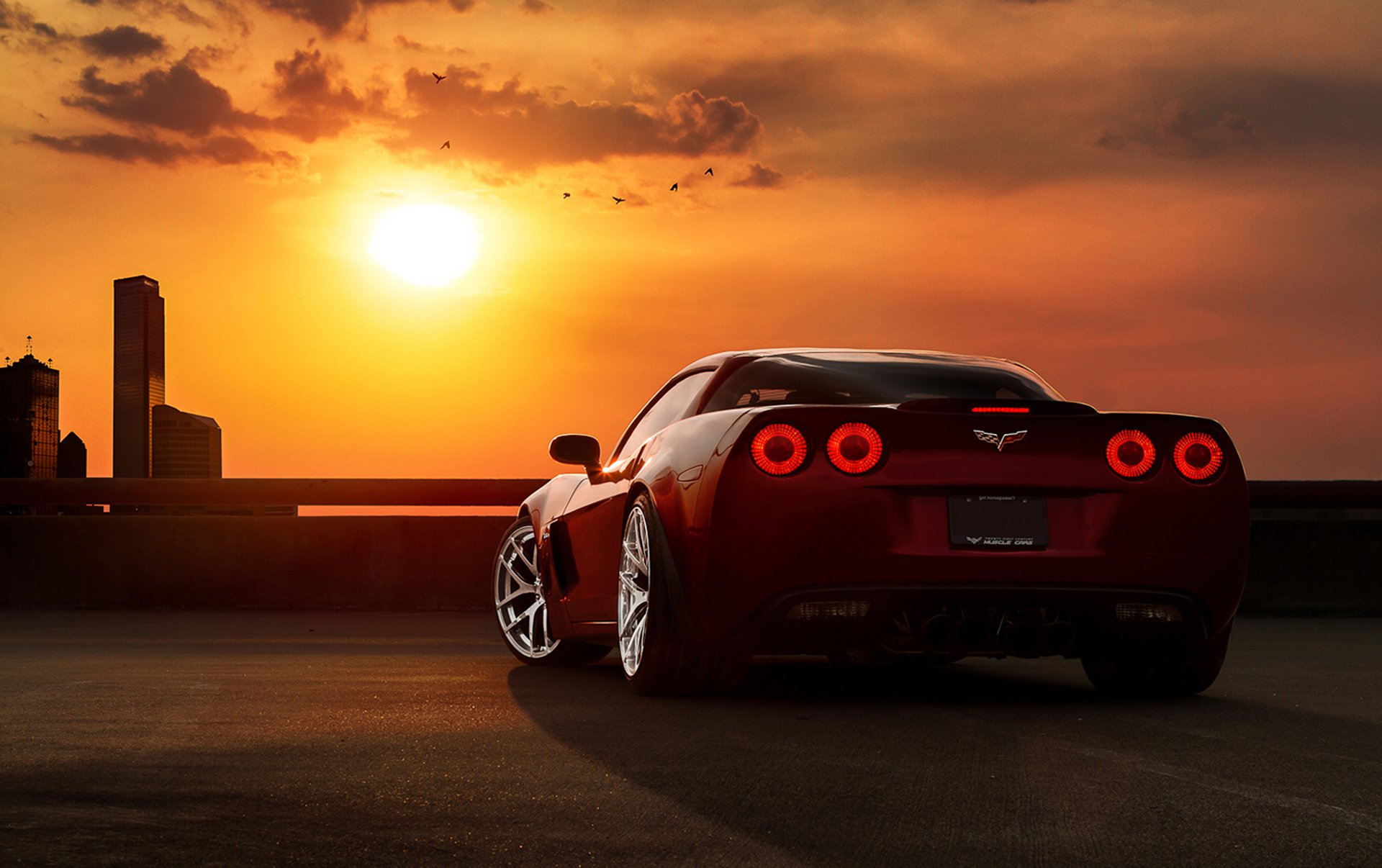 chevrolet corvette auto voitures tuning coucher de soleil ciel nuages