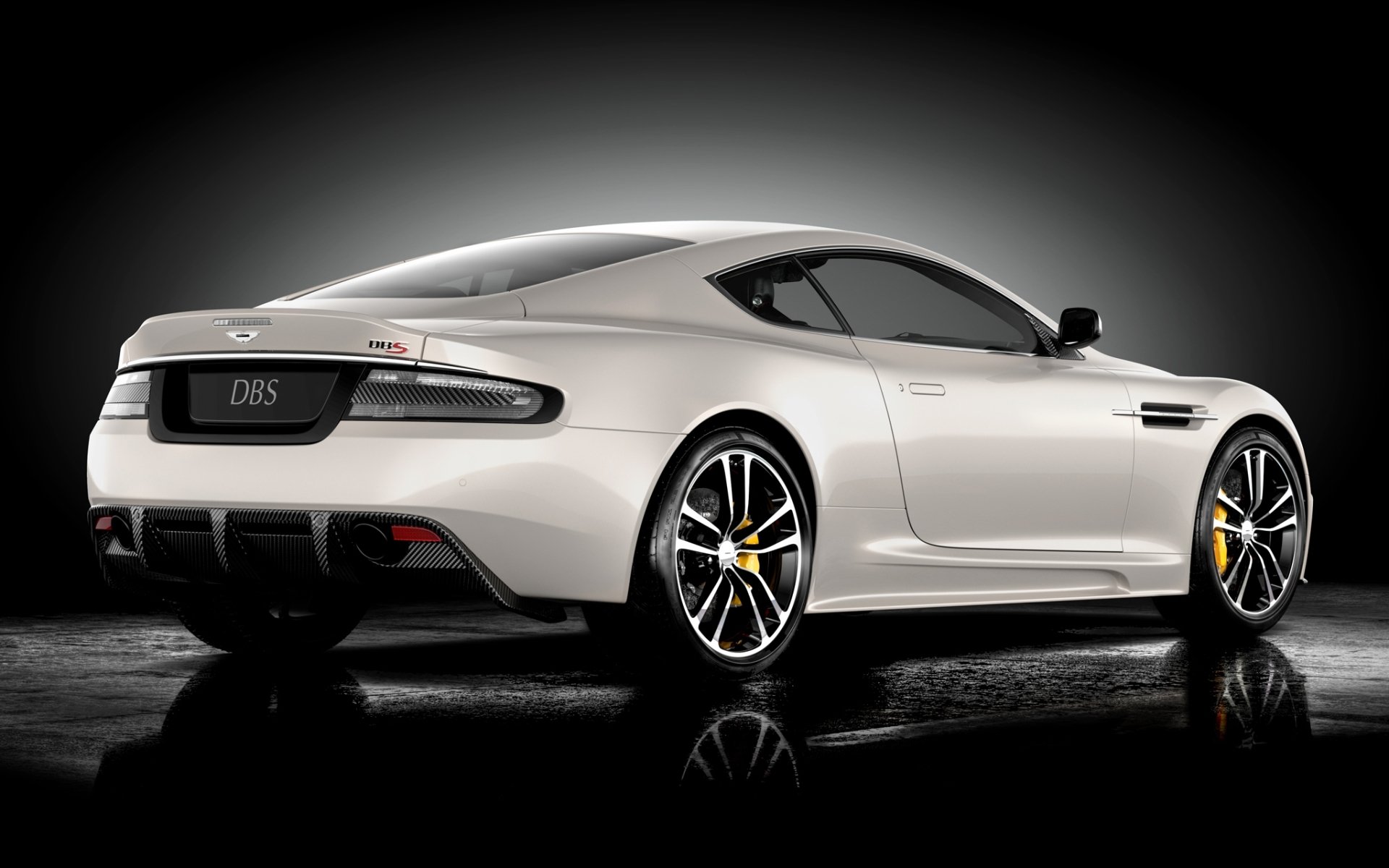 aston martin dbs final aston martin dbs supercar rear view white special version reflection semi-darkne