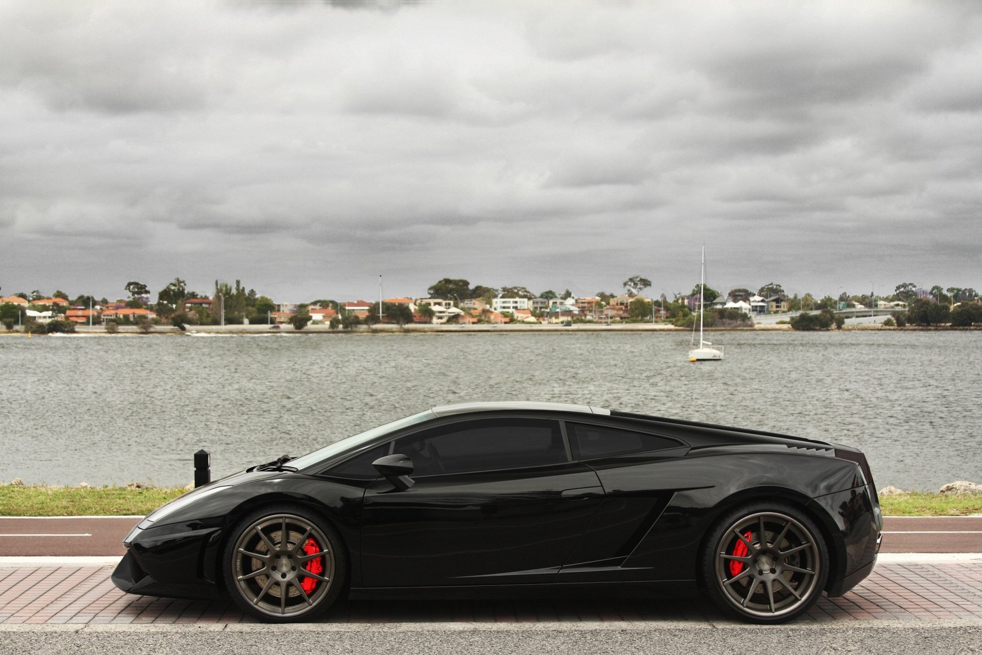 lamborghini gallardo auto bellezza sogno cerchi freni lago cielo