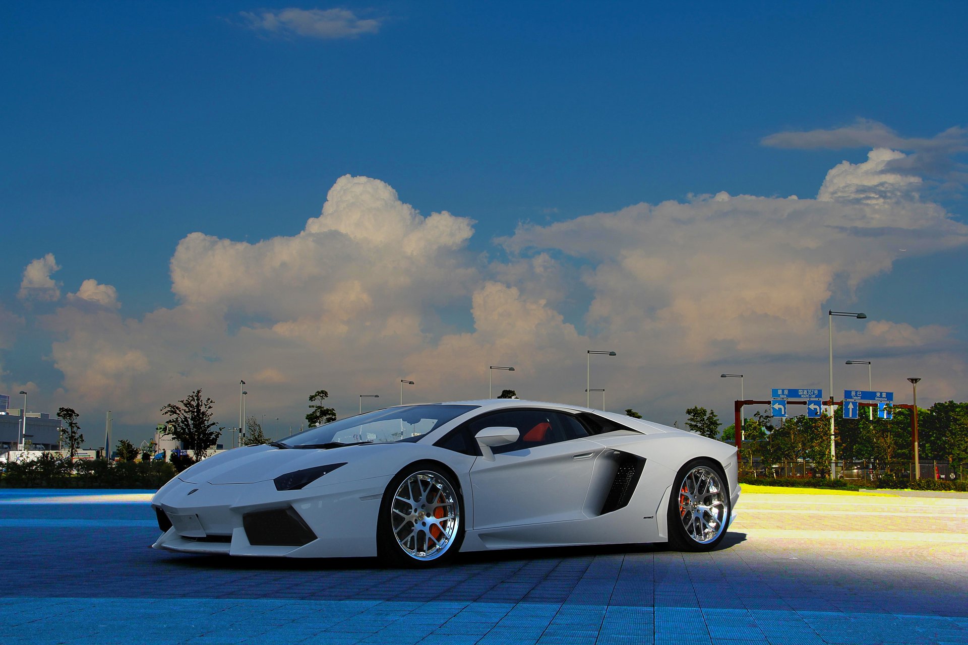 lamborghini aventador lp-700-4 white lamborghini aventador front view sky clouds light