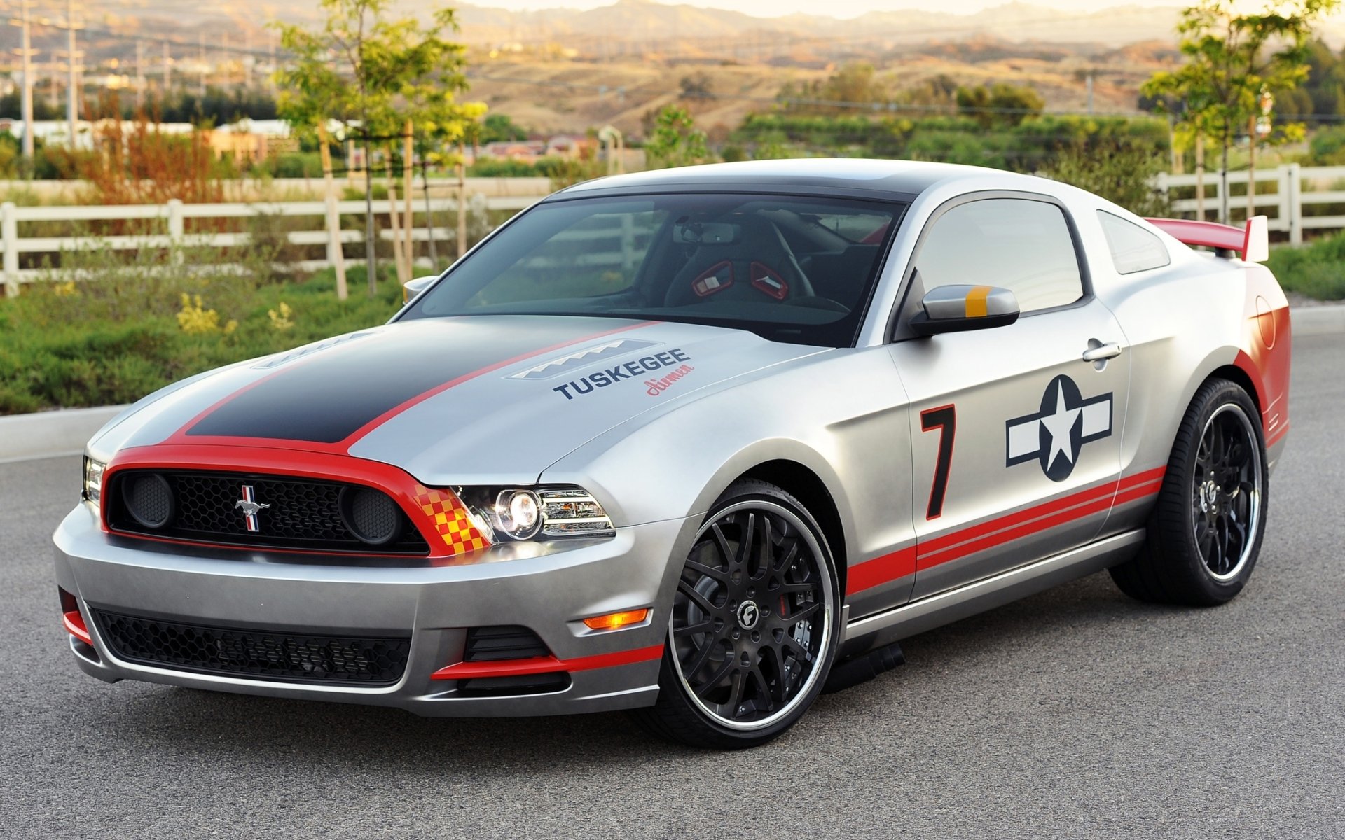 ford mustang gt rote schwänze gt coupé front tuning grau muscle car muscle car hintergrund