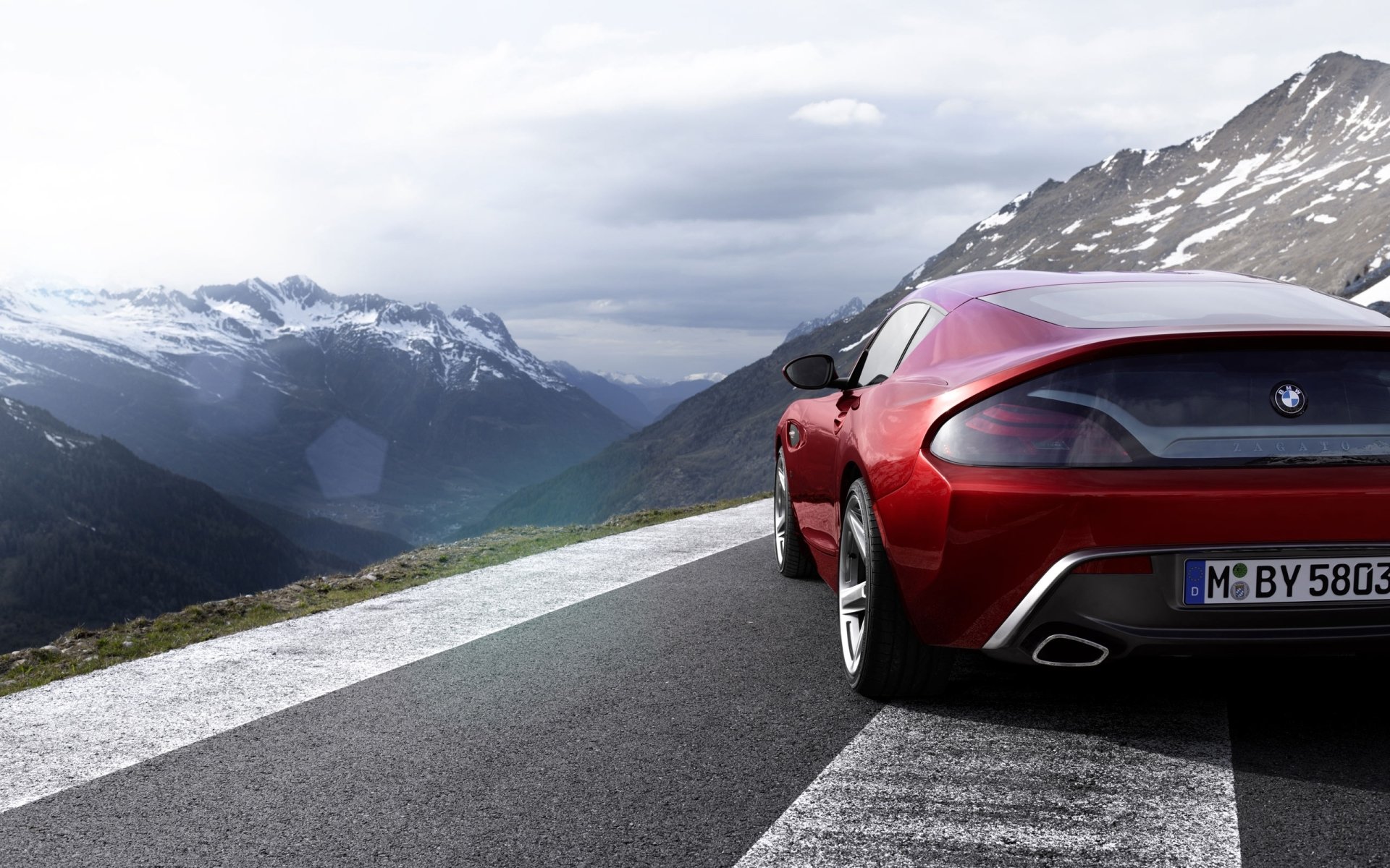 bmw z4 zagato coupé bmw zagato rouge vue arrière montagnes ciel