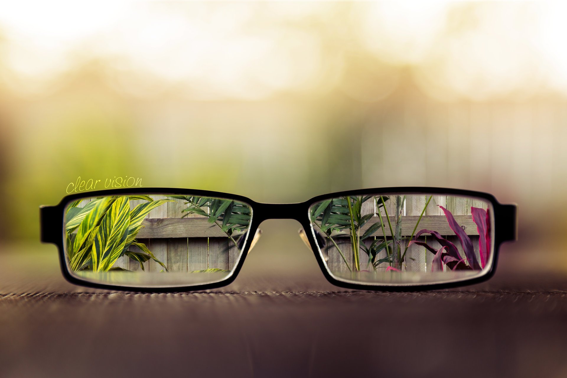 lentes gafas cerca visión clara mesa colores hojas