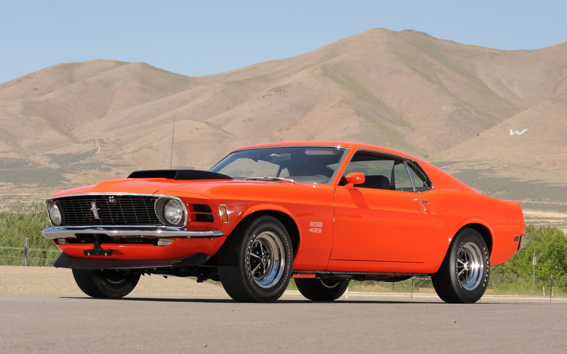 ford mustang boss 1970 front orange muscle car classic mountain sky