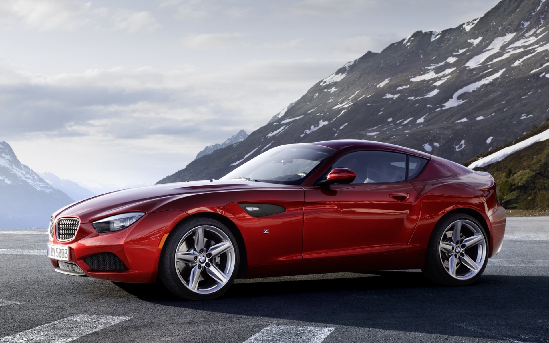 bmw z4 zagato coupé bmw zagato rosso anteriore montagne cielo