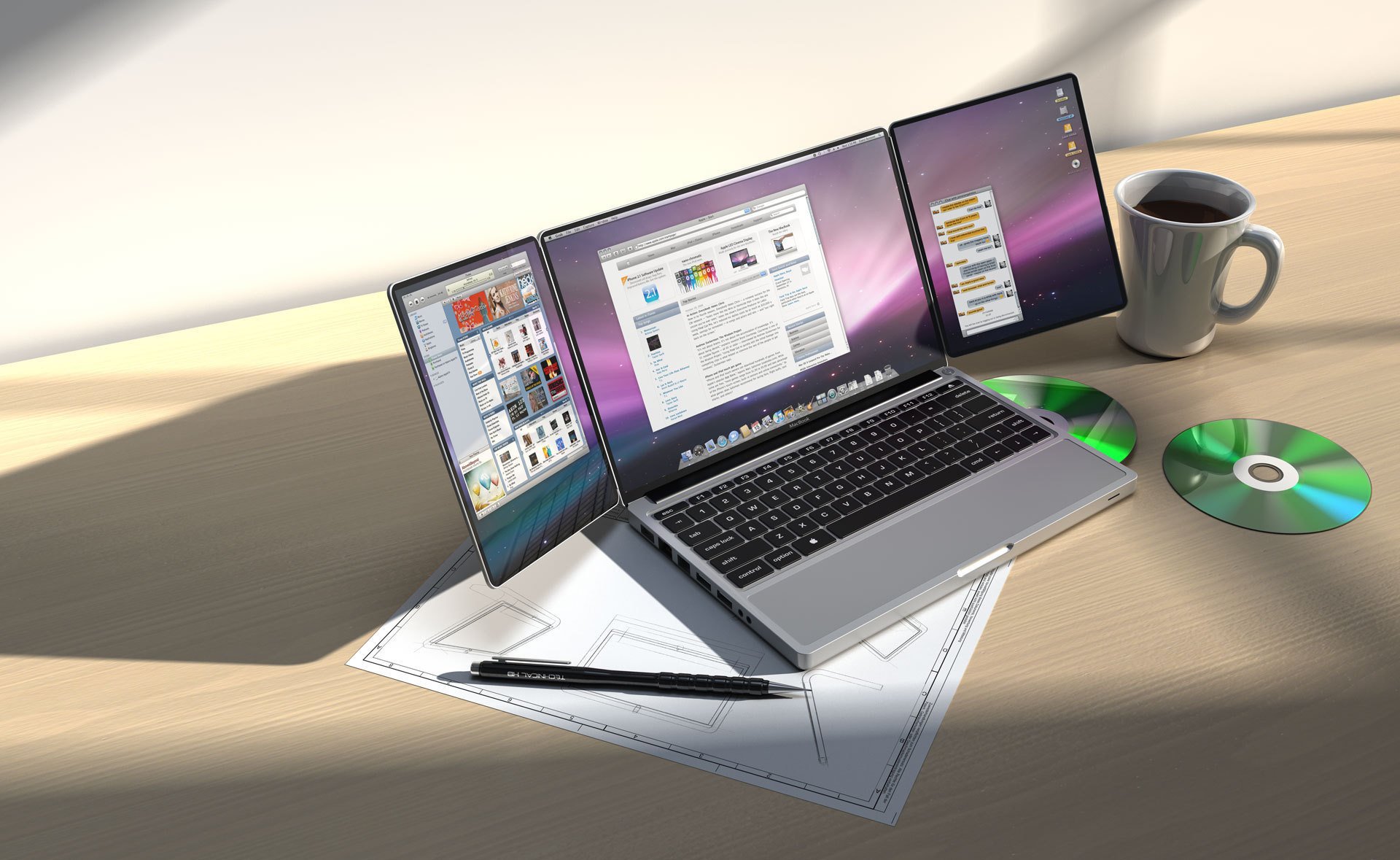 tribook concept стол диск чашка дизайн apple