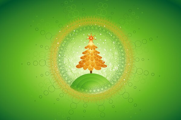 Albero di Natale giallo su sfondo verde