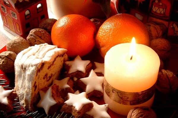 Cupcake de Navidad, naranjas y velas