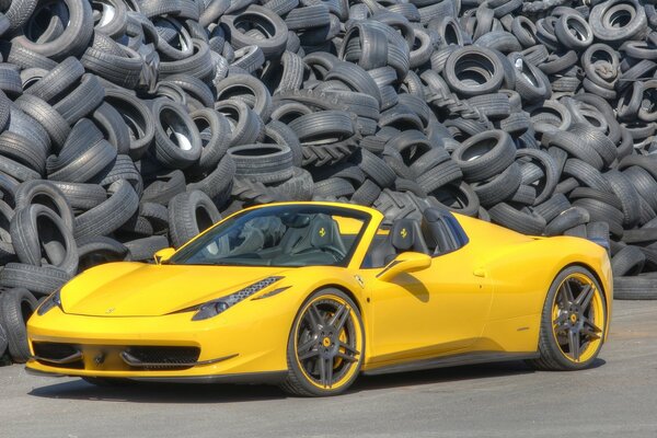 Ferrari novitec rosso en el fondo de los neumáticos