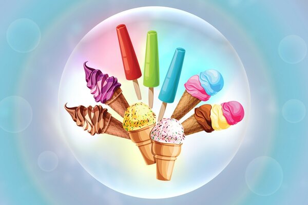 Fruit ice and a cone on a pastel background