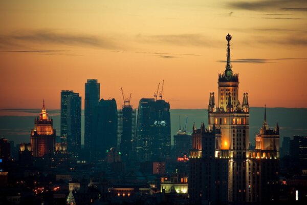 Blick auf Moskau. Nachtlichter Moskau-Stadt