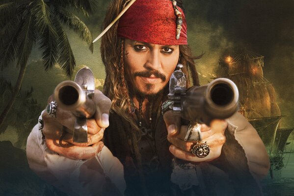 Jack Sparrow with two barrels