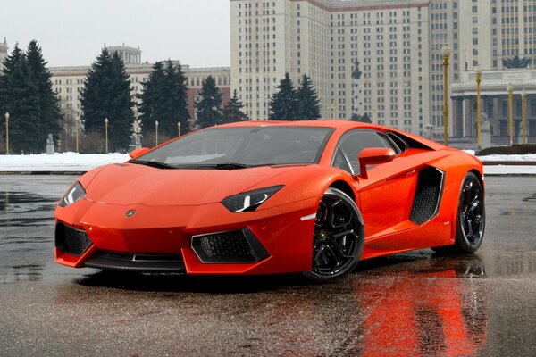 Orange Lamborghini Sports Car front view