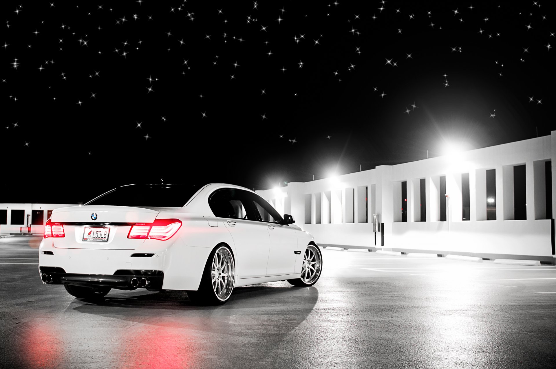 bmw 7series 750li blanco trasero noche estrellas