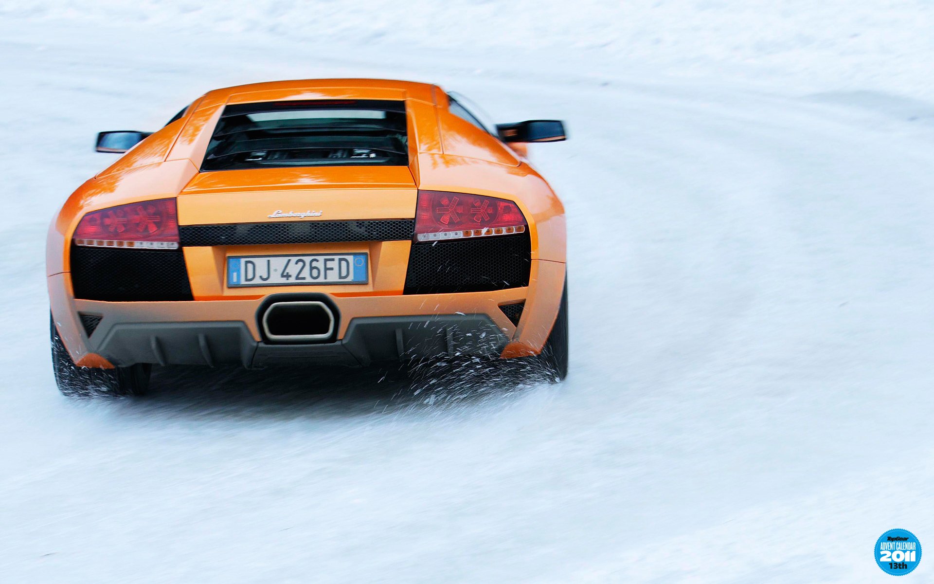 top gear appearance calendar 13td top gear top gear lamborghini murcielago lamborghini marcelago supercar rear view orange road winter snow