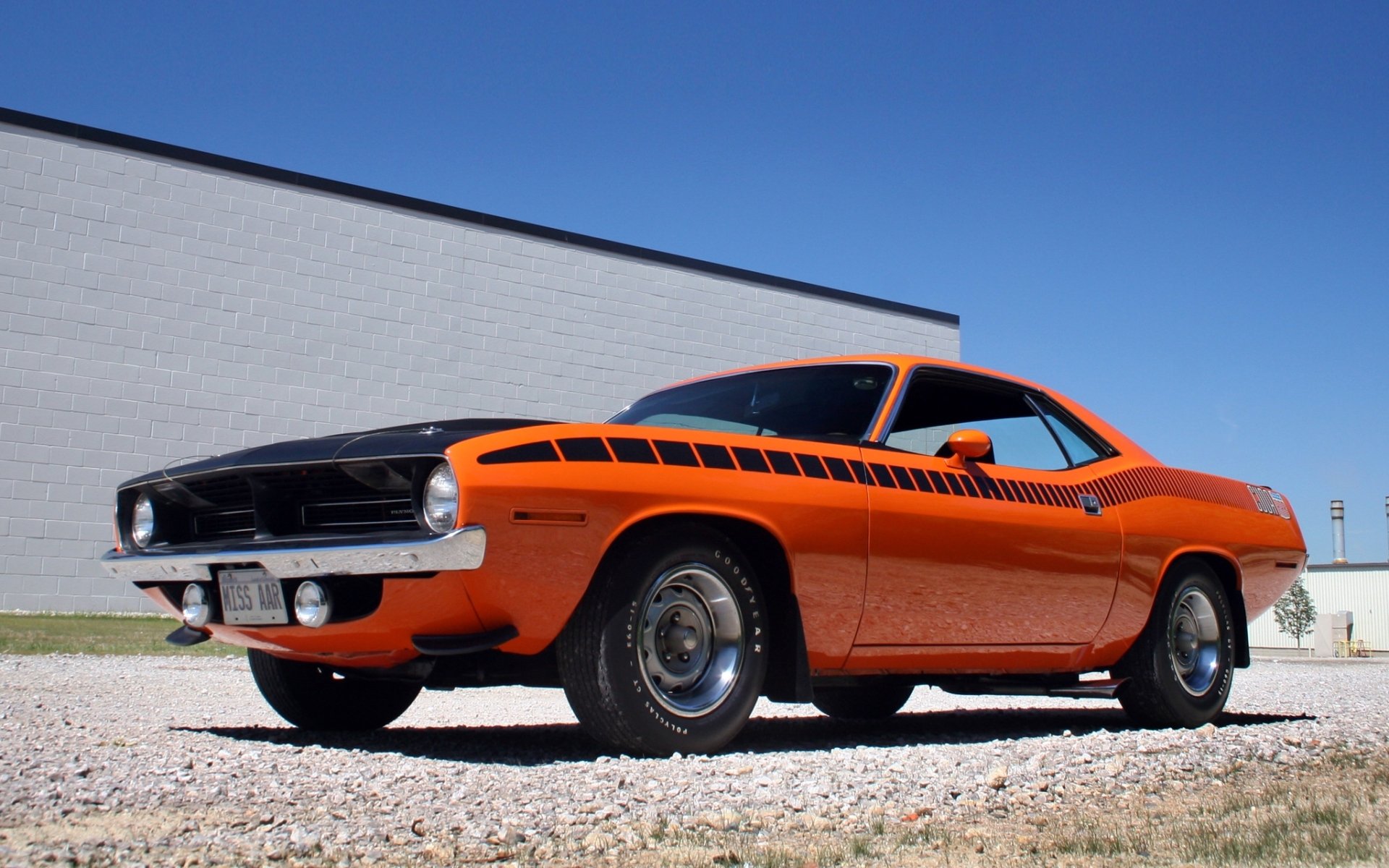 plymouth aar cuda aar aero delantero coche del músculo muscle car naranja clásico cielo