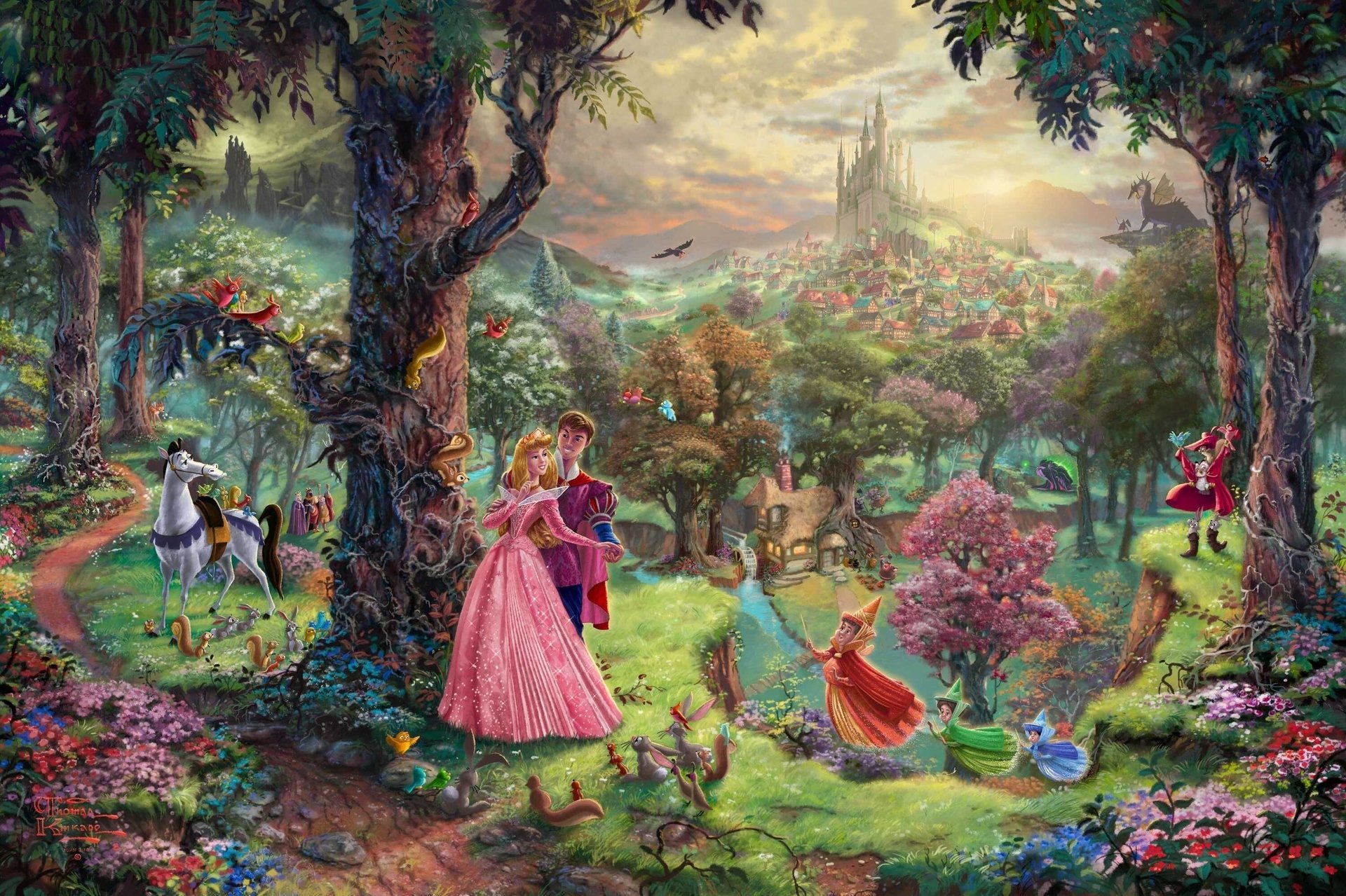 leeping beauty thomas kinkade painting animated film walt disney art