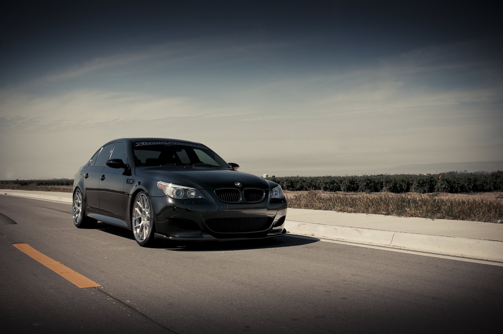 bmw m5 e60 schwarz bmw vorderseite himmel wolken