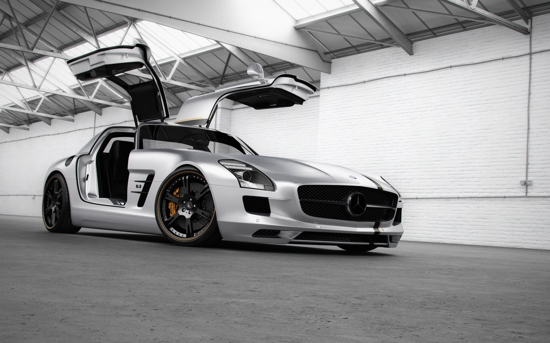 wheelsandmore mercedes-benz sls amg silver wing mercedes sls amg supercar silver front tuning doors seagull wings hangar widescreen wallpaper