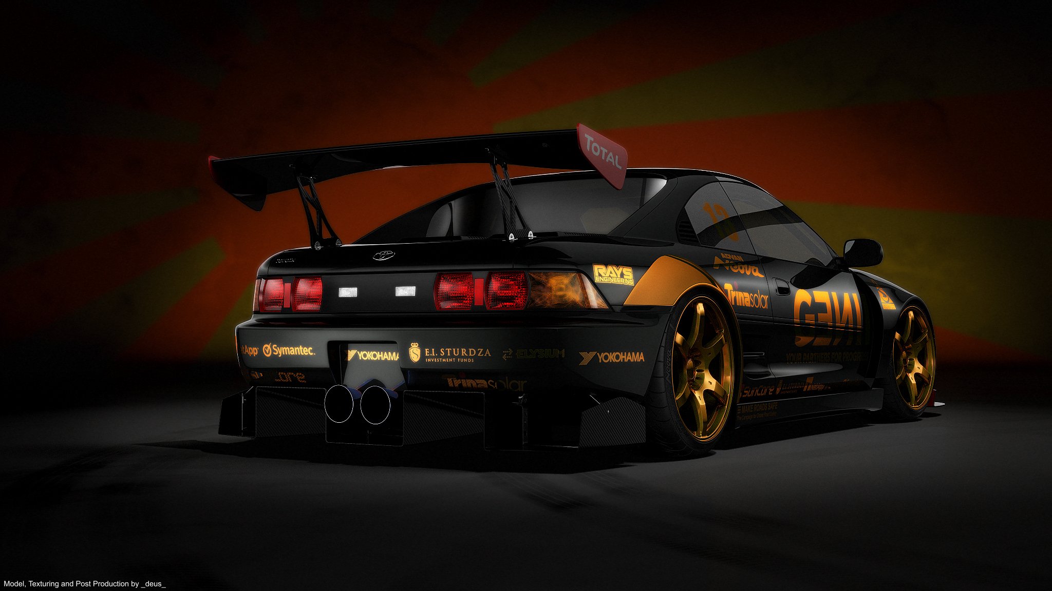 toyota mr2 black japanese flag render