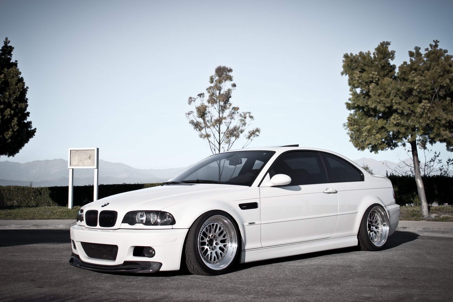 bmw m3 e46 weiß bmw himmel bäume