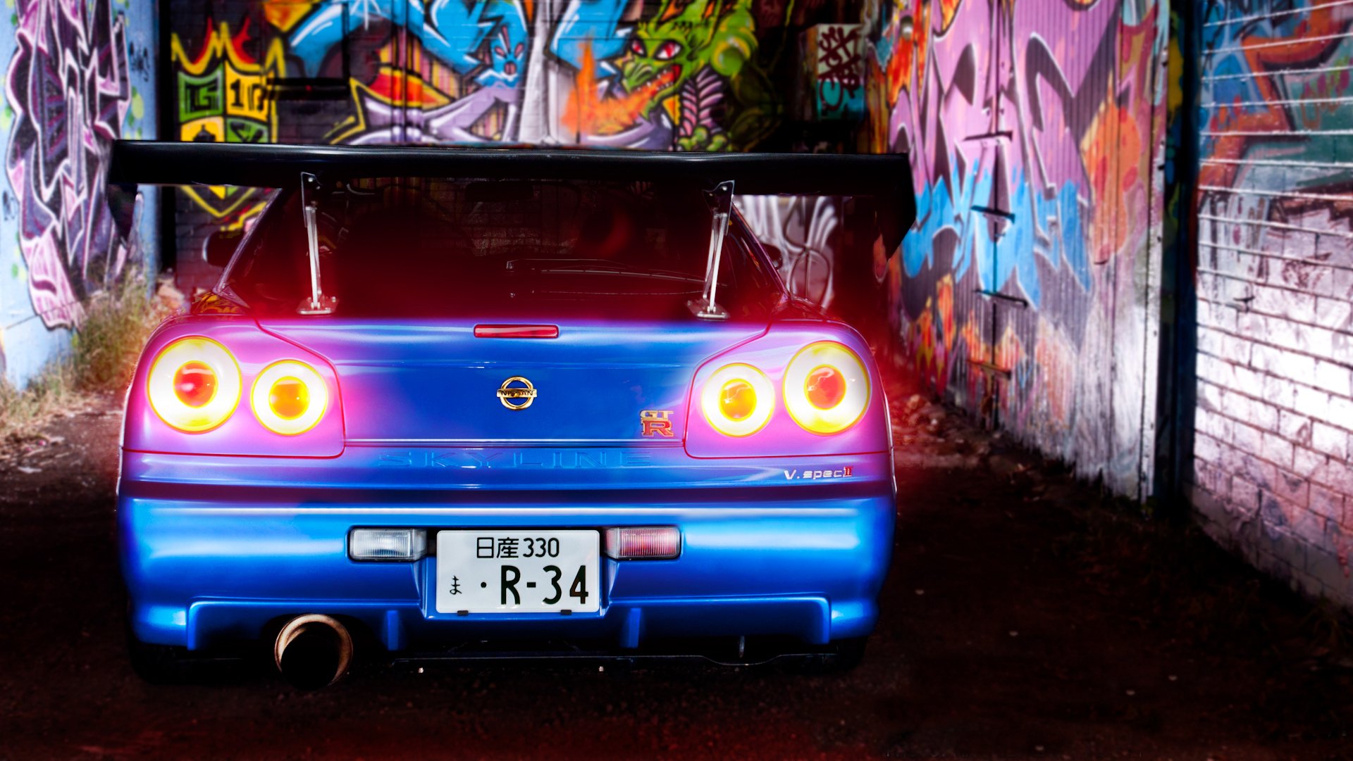 nissan horizon r34 bleu nissan skyline phares graffiti