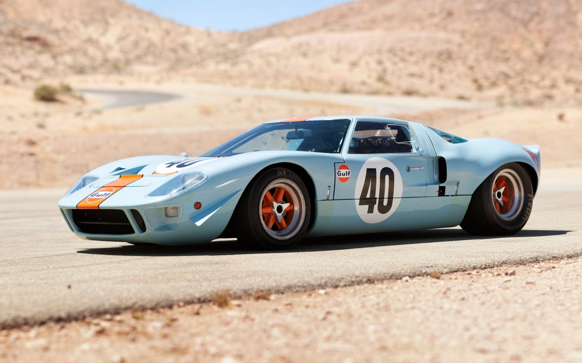 ford gt40 gulf oil le mans 1968 supersportwagen front klassisch straße hügel