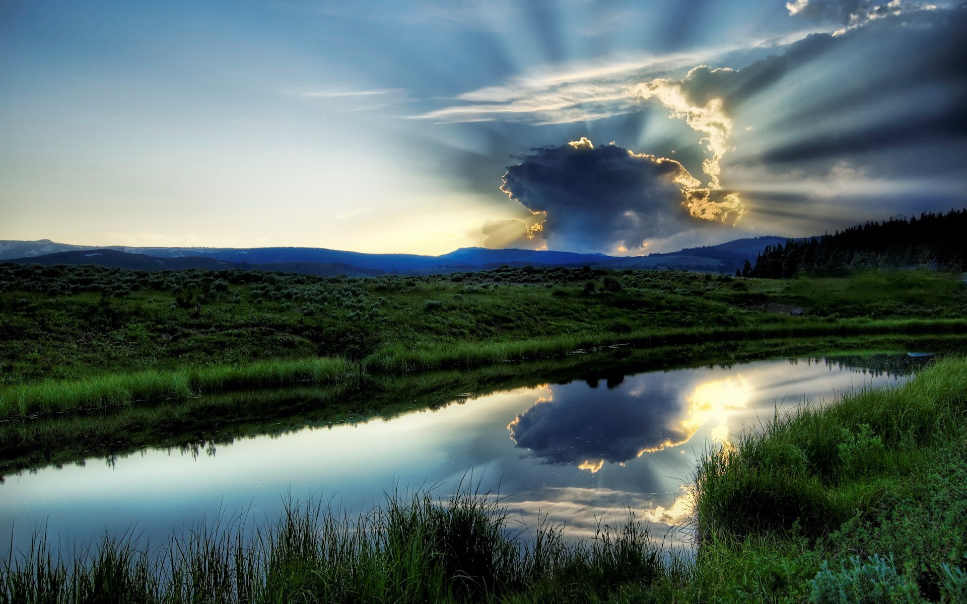 river lake water green sky landscape