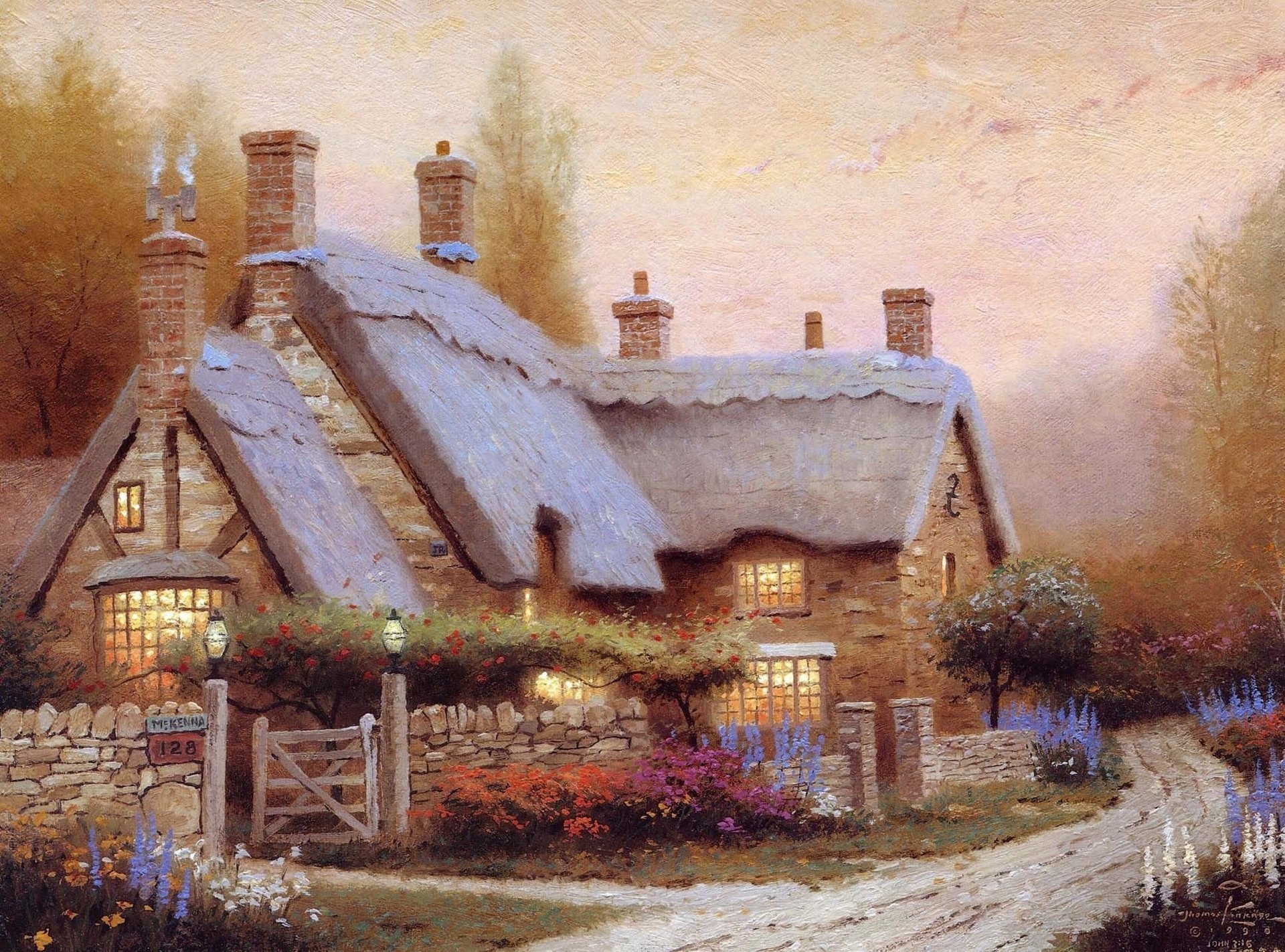 fiori pittura casetta cottage thomas kinkade estate kinkade