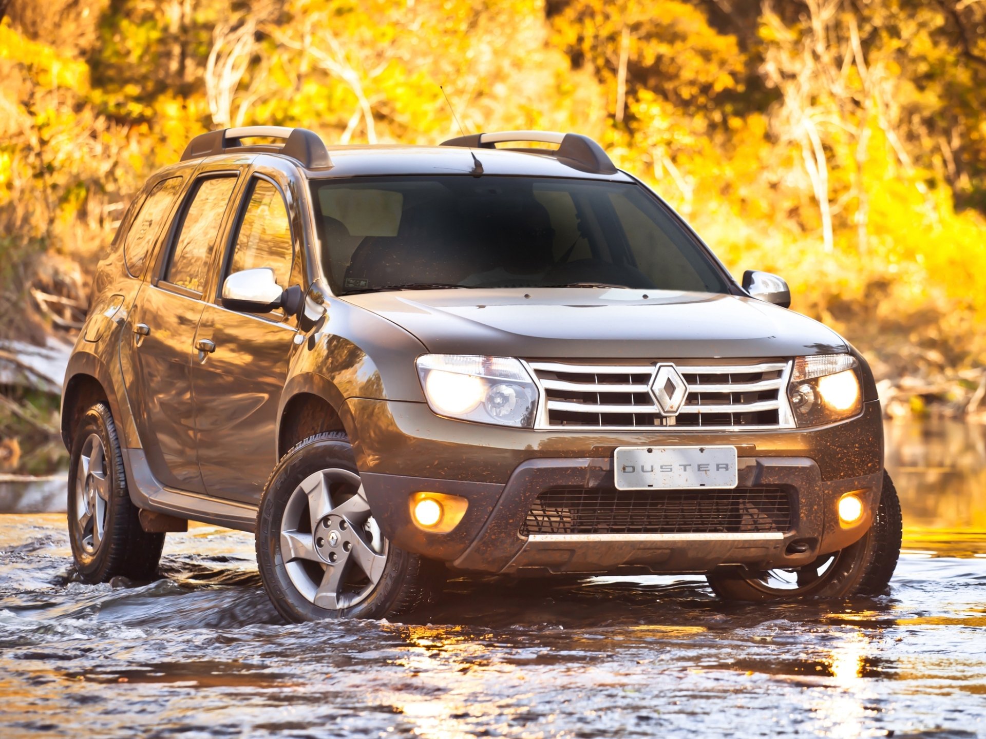 renault duster renault duster crossover avant ruisseau gué eau forêt