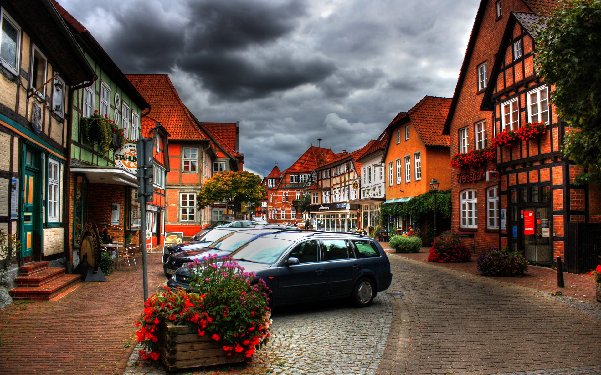 houses car clouds clouds city sky