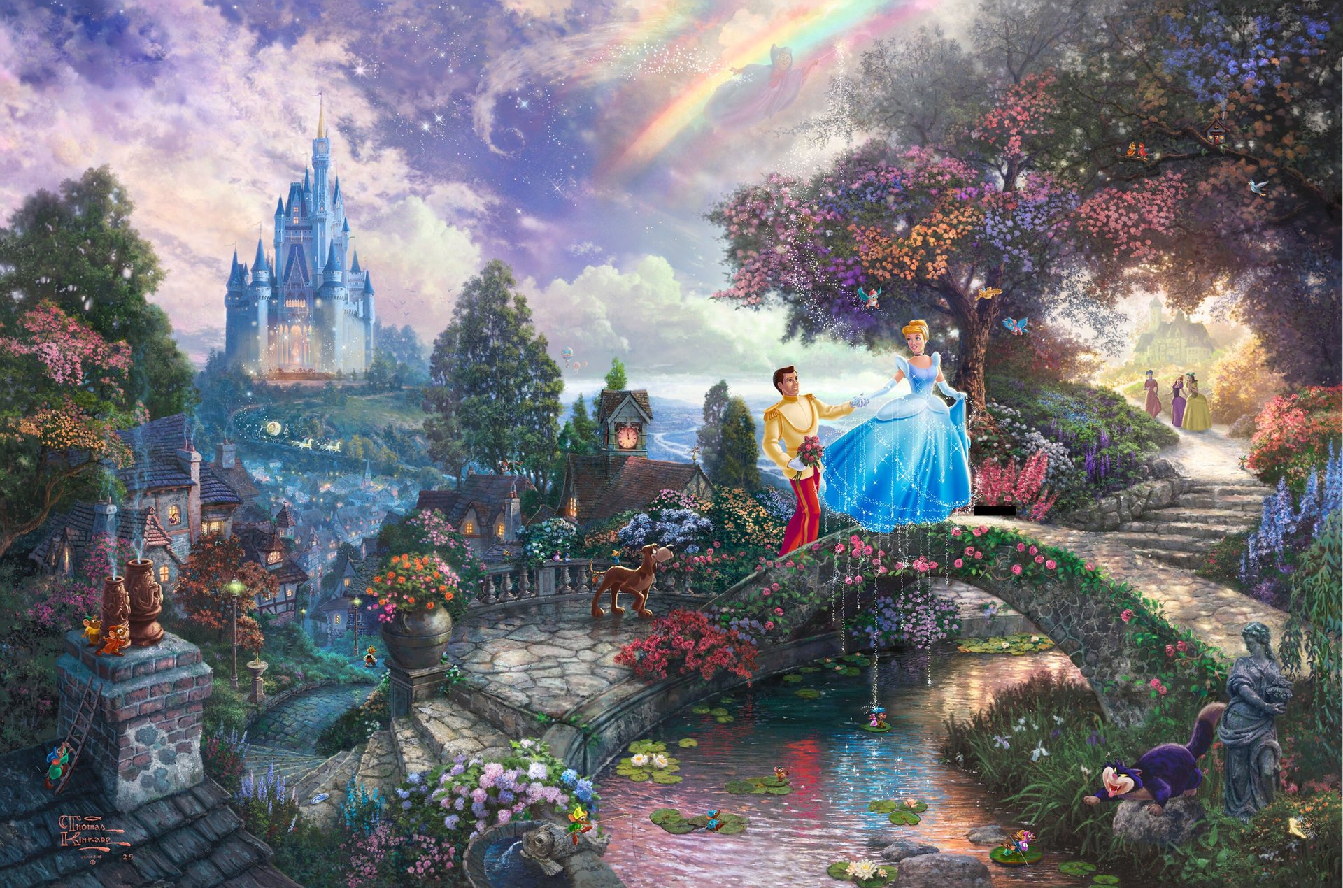 thomas kinkade cinderella wishes upon a dream animated painting the film art walt disney