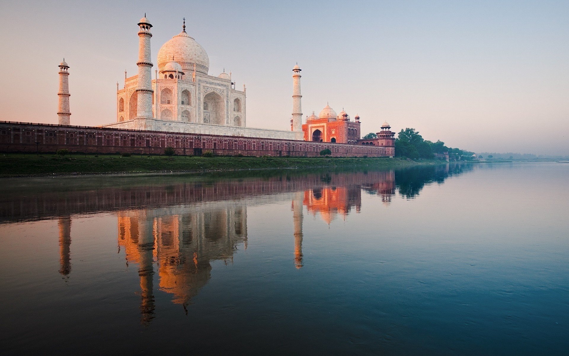 indien jamna fluss dämmerung taj mahal