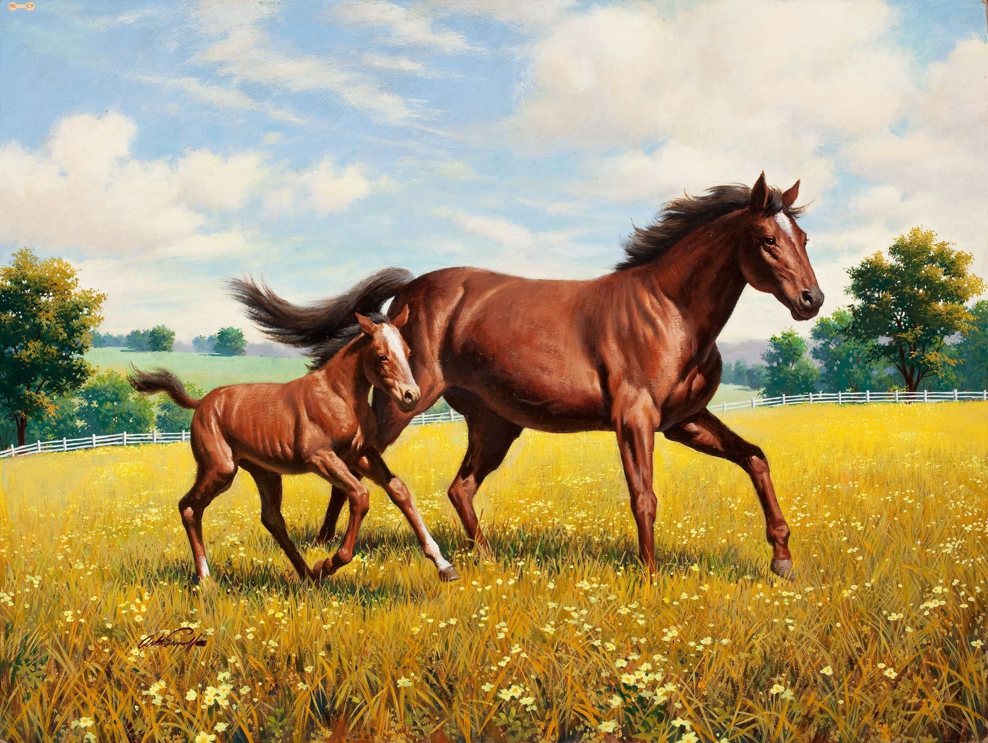 painting arthur saron sarnoff horse foal meadow