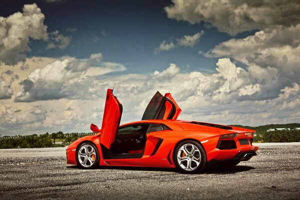 Powerful lamborghini aventador LP700-4 supercar with open doors